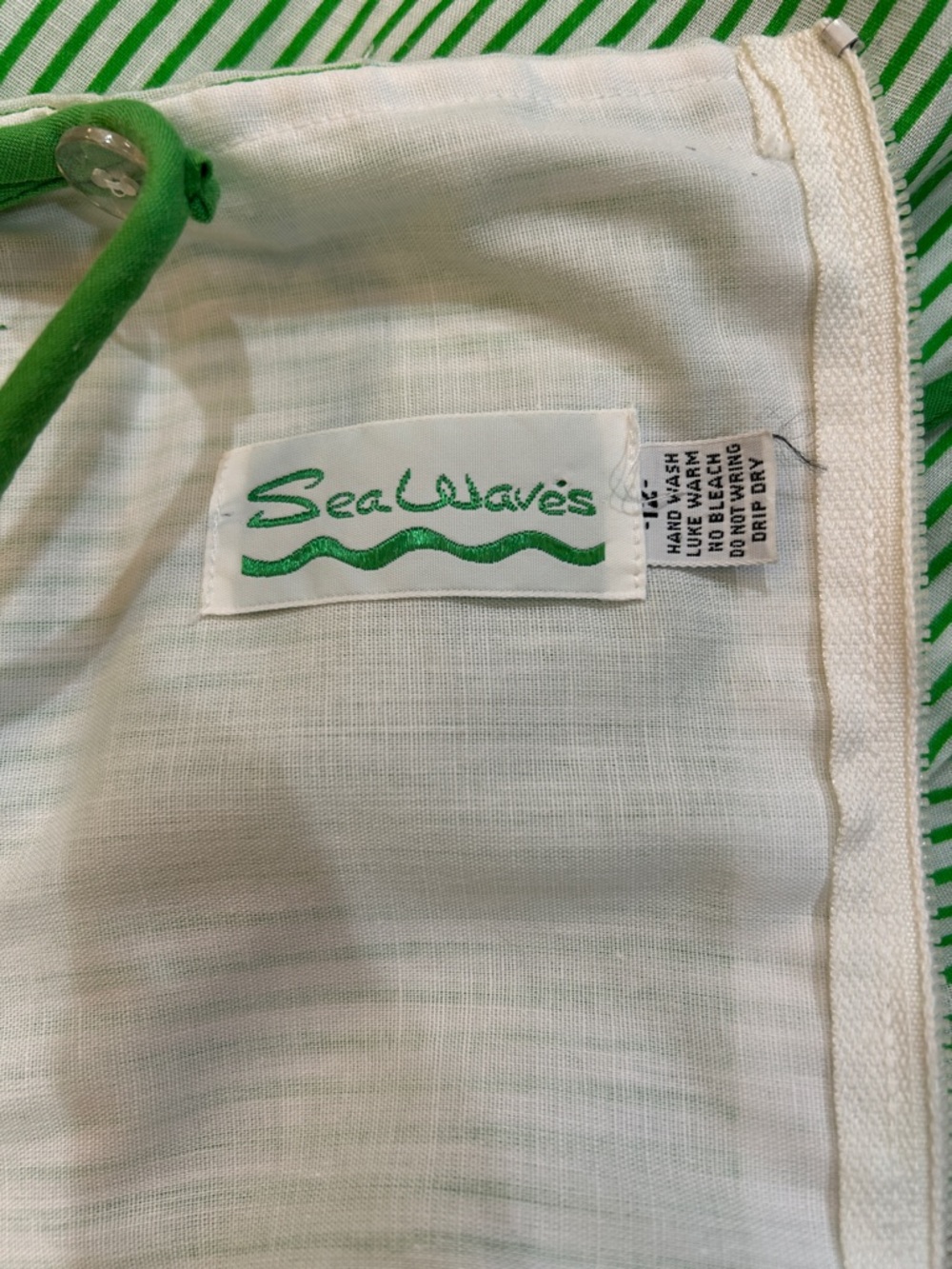 Vintage 70s 80s Green Striped Sundress Floral Embroidered Cottagecore M - Picture 7 of 10